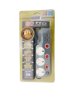 MORRIES 3WAY EXT CORD 3M /2USB(2.1) MS3333/USB2.1