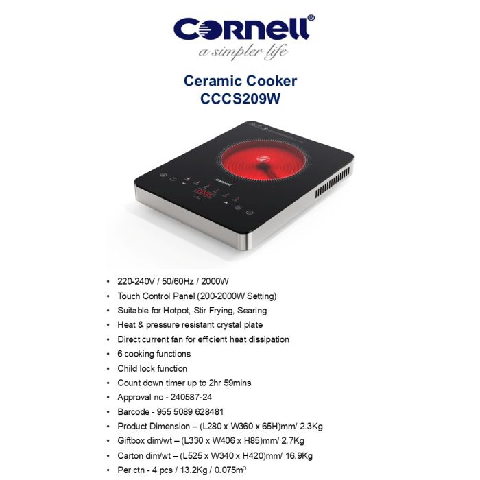 CORNELL CERAMIC COOKER 2000W CCCS209W