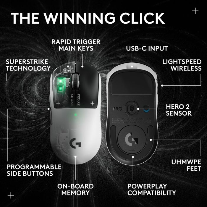 LOGITECH G PRO X2 SUPERSTRIKE WIRELESS MOUSE - LUNAR ECLIPSE 910
