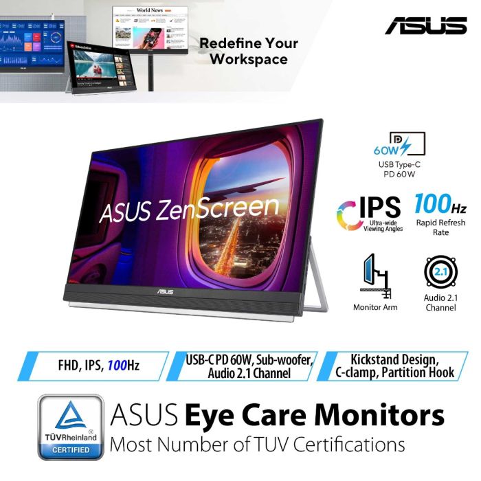 ASUS ZenScreen 21.5 MB229CF FHD モバイルモニター ZenScreen MB229CF｜Monitors｜ASUS USA