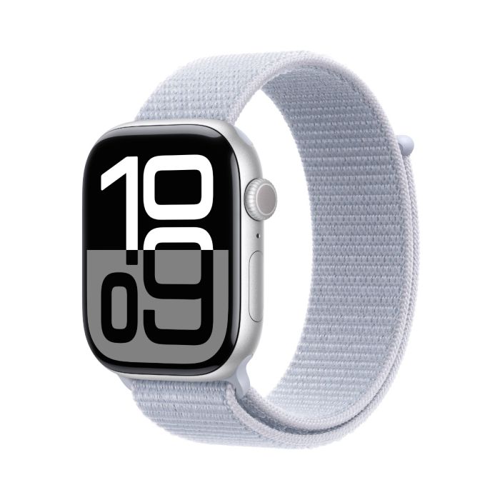 APPLE WATCH SERIES 10 GPS 46MM SILVER ALUMINIUM CASE WITH BLUE CLOUD SPORT LOOP MWWN3ZP A