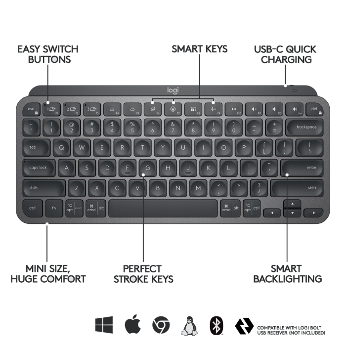 MX Keys Mini - Bluetooth, Illuminated, Compact