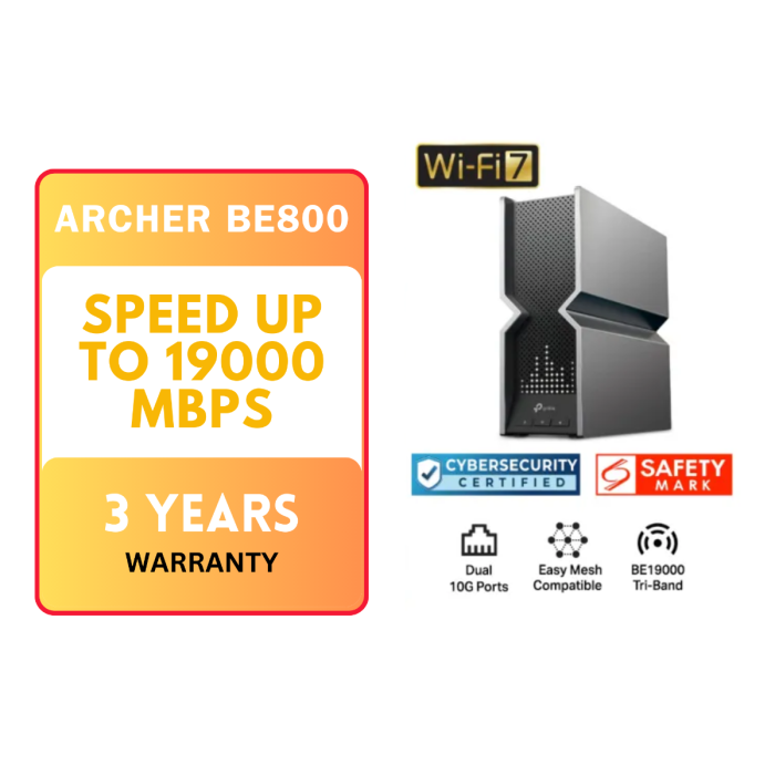 Tplink Be19000 Wifi 7 Router - 19 Gbps, EasyMesh, LED