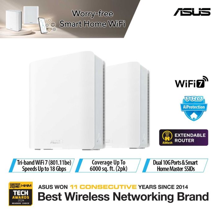 Asus Be18000 Zenwifi - Tri-band, 18Gbps, 6000 Sq.ft