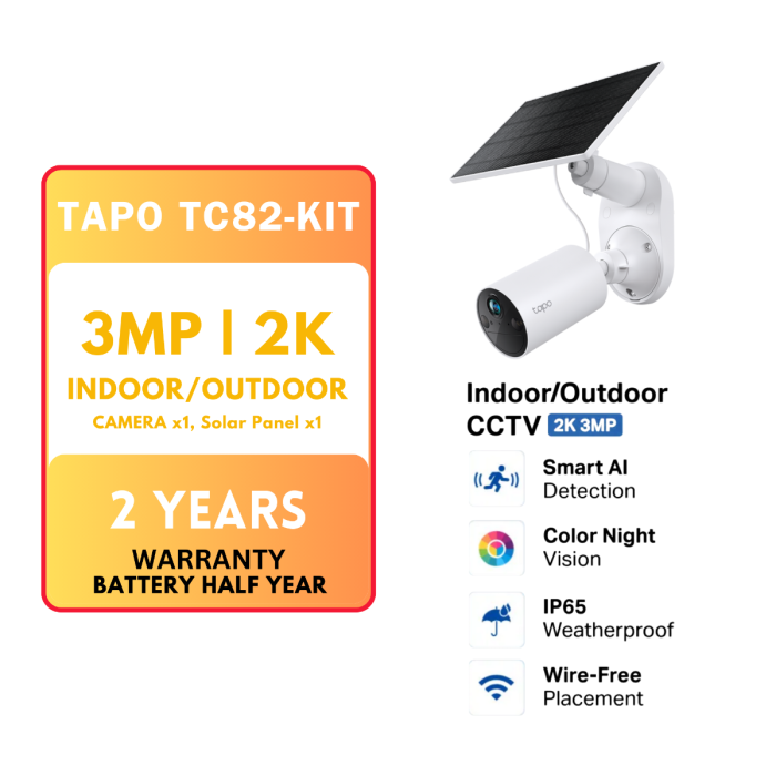 TP-LINK TAPO SOLAR POWRED SECURITY CAMERA KIT TPL-TC82-KIT - 2K