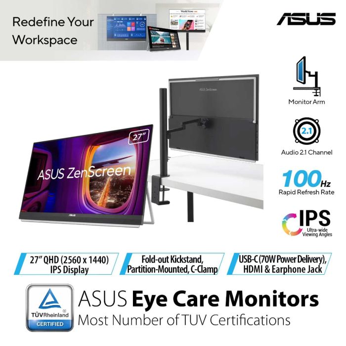 ASUS ZenScreen MB27ACF - QHD, IPS, 100Hz