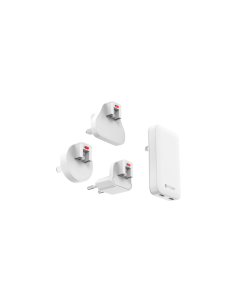 MAZER 65W GANPRESTIGE SLIM 2C GAN ADAPTER W/TRAVEL PLUGS - WHITE M-G65SLIM2C-WH