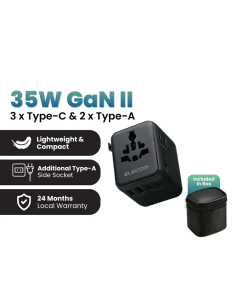 Elecom 35W 5-Port GaN II Travel Adapter - Black T-TA01-AS35BK