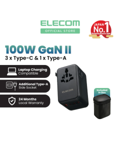 Elecom 100W 4-Port GaN II Travel Adapter - Black T-TA01-AS100BK