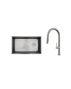 Rigel Kitchen Sink With Brushed Nickel Pull Out Kitchen Sink Mixer R-SNK7544SB-LINEN-250+W2-R-MXK1141P (BRNK)