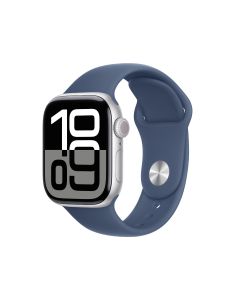 APPLE WATCH SERIES 10 GPS 42MM SILVER ALUMINIUM CASE WITH DENIM SPORT BAND - M/L MWWC3ZP/A