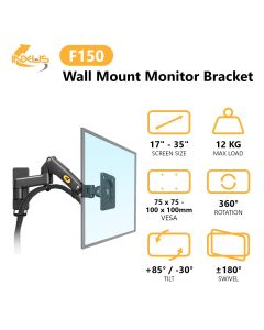 North Bayou Single Screen | 12KG MAX | 17-35" Monitor Arm F150 - CHARCOAL