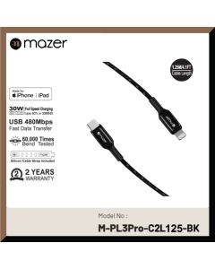 MAZER USB-C/MFI 1.25M CABLE M-PL3PRO-C2L125-BK