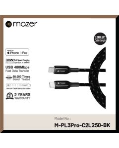 MAZER USB-C/MFI 2.5M CABLE M-PL3PRO-C2L250-BK