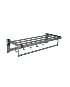 HOUSS TOWEL RACK W HOOKS HSBK-2155-SS304-BLACK-600MM