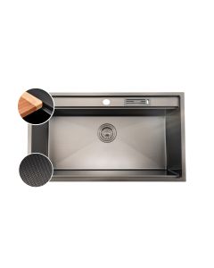 HOUSS EMBOSSED HANDMADE KITCHEN SINK W LEDGE & PRE-PUNCHED FAUCET HOLE SUS304 BLACK HSSE-8288BK