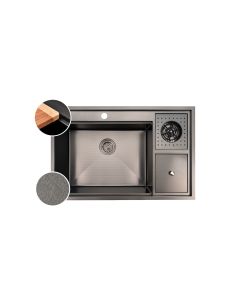 HOUSS MULTI FUNCTION STONE DECOR SINGLE BOWL HANDMADE KITCHEN SINK W ASH BIN SUS304 BLACK HSST-8302BK