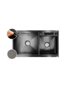 HOUSS 1B1S STONE GRAIN HANDMADE KITCHEN SINK W LEDGE SUS304 BLACK HSST-8328BK