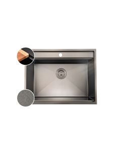 HOUSS 1B STONE GAIN HANDMADE KITCHEN SINK W LEDGE & PRE-PUNCHED FAUCET HOLE SUS304 BLACK HSST-8265BK