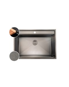 HOUSS 1B STONE GAIN HANDMADE KITCHEN SINK W LEDGE & PRE-PUNCHED FAUCET HOLE SUS304 BLACK HSST-8275BK