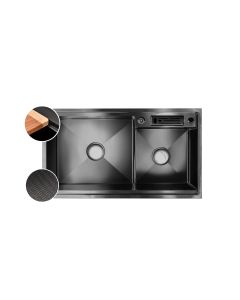 HOUSS 1B1S EMBOSSED HANDMADE KITCHEN SINK W LEDGE SUS304 BLACK HSSE-8328BK