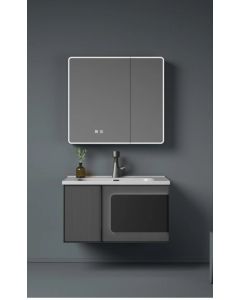 ZAFFIRO LED MIRROR CABINET PVC STONE GREY (770*700mm) ZFR-MC80B02-5