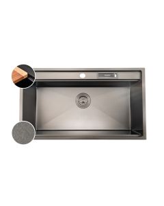 HOUSS ASTEROID STONE GRAIN 1B HANDMADE KITCHEN SINK W LEDGE & PRE-PUNCHED FAUCET HOLE SUS304 BLACK HSST-8288BK