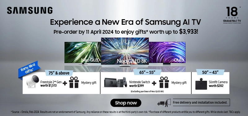 Samsung New AI TV Launch | Pre-order now to enjoy free gifts such as Nintendo Switch, Samsung Freestyle 2nd Gen, and more
